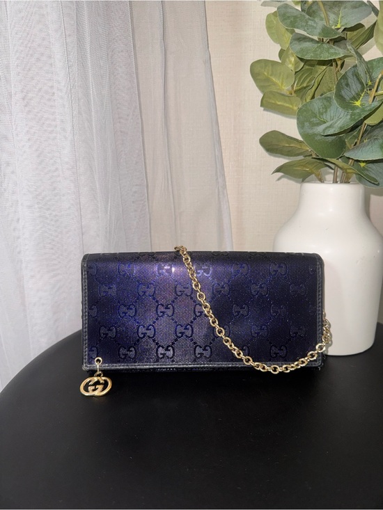 Gucci Handbags - Gucci Navy GG Monogram Wallet on Chain
